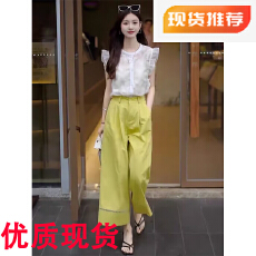 批发2026巨好看的夏装套装女小个子时尚减龄无袖衬衫九分休闲裤两件套