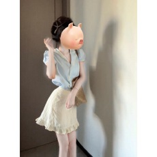 批发韩里韩气穿搭套装女夏季蓝色海军领短袖衬衫<b class='q'>蕾丝</b>花边半身裙两件套