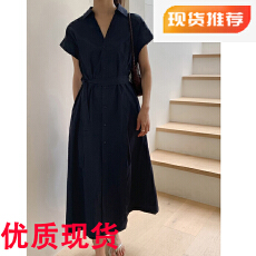 批发韩国chic气质翻领单排扣宽松绑带收腰显瘦衬衫<b class='q'>连衣裙</b>