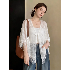 批发新中式国风盘扣蕾丝衫披肩女2026新款夏大码胖mm外搭防晒开衫上衣