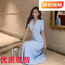 批发深圳南油<b class='q'>高端</b>女装短袖针织百搭清新甜美包臀鱼尾长款冰丝OL<b class='q'>连衣裙</b>
