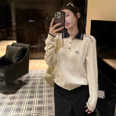 批发撞色polo领绞花纹针织衫打底毛衣女秋<b class='q'>冬</b>休闲长袖宽松显瘦内搭上衣