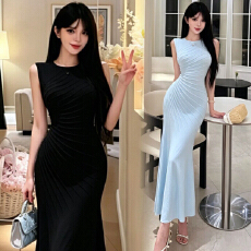 批发<b class='q'>韩国</b>时尚气质名媛港式复古减龄显瘦小香风连衣裙修身显瘦包臀<b class='q'>长裙</b>