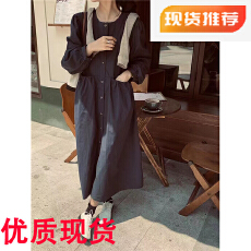 批发<b class='q'>韩国</b>chic 纯色 高腰文艺单排扣长款衬衫裙