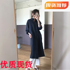 批发<b class='q'>韩国</b>东大门衬衫裙女中长款新款春秋宽松百搭棉麻气质连衣裙女