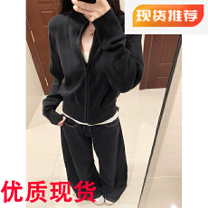 批发韩系穿搭黑色拉链针织<b class='q'>开衫</b>外套<b class='q'>女</b>秋季宽松慵懒风毛衣外穿长袖上衣