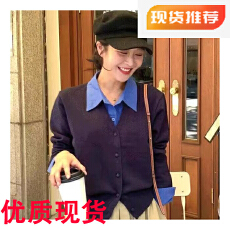 批发秋新 <b class='q'>韩国</b><b class='q'>代购</b><b class='q'>正品</b>女装 时尚衬衣翻领假两件套长袖单排扣针织衫