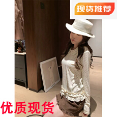 批发PtonUmi奶芙啵啵 波点<b class='q'>娃娃领</b>长袖<b class='q'>T</b>女秋冬木耳花边内搭上衣打底衫