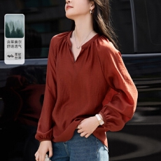 批发2026早秋<b class='q'>新款</b>宽松显瘦长袖<b class='q'>衬衫</b>法式灯笼袖V领长袖女<b class='q'>衬衫</b>