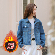 批发韩版秋冬加绒加厚设计感高品质时尚休闲显高显瘦百搭牛仔外套