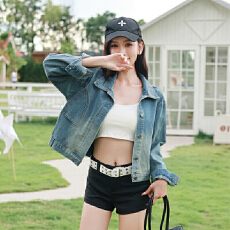 批发新款叠穿设计感小众宽松百搭复古港味牛仔长袖外套女