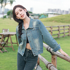 批发秋冬新款港风韩版复古时尚百搭宽松牛仔长袖外套女