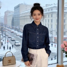 批发秋冬新款韩版时尚百搭宽松叠穿牛仔长袖衬衣女