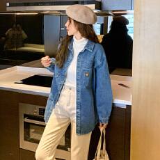 刺绣厚料韩版新款复古时尚百搭宽松牛仔长袖外套女