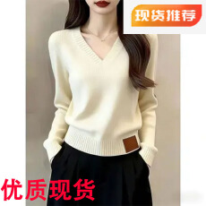 批发韩系高级感V领长袖针织衫女2026秋冬大码<b class='q'>胖</b>MM<b class='q'>轻熟</b>风简约休闲上衣