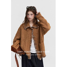 批发Letm许愿森林'vintage复古浪漫圈圈羊毛纱线手工毛边慵懒毛衣女