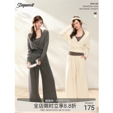 批发POPWEST | 韩系慵懒风V领长袖卫衣宽松上衣套装百搭阔腿<b class='q'>裤</b><b class='q'>拖地</b><b class='q'>裤</b>