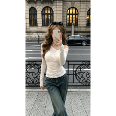 批发FuunJ美辣Princess外穿天丝羊毛吊带背心套<b class='q'>装</b><b class='q'>女</b>露肩<b class='q'>长袖</b><b class='q'>T</b><b class='q'>恤</b>两件套