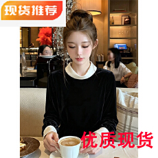 批发法式设计感黑色丝绒<b class='q'>衬衫</b>秋季女装2026巨好看宽松显瘦翻领长袖<b class='q'>上衣</b>