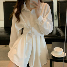 批发法式<b class='q'>白色</b>连衣裙女春秋2026新款设计感小众收腰显瘦长袖衬衫a字裙