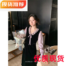 批发鹿阿姨卓叔叔鸢尾花蝶法式假两件丝绒<b class='q'>连衣裙</b>女冬内搭<b class='q'>礼服</b>裙子