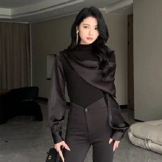批发设计感轻奢时尚拼接长袖<b class='q'>衬衫</b>女春装新款气质<b class='q'>百搭</b>打底上衣修身显瘦