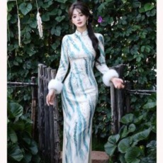 批发素汐青漪-加绒复古新中式国风显瘦改良旗袍气质<b class='q'>连衣裙</b>女