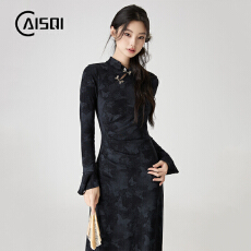 批发黑色旗袍新中式国风改良旗袍年轻款少女春秋新款修身气质针