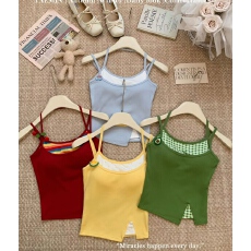 批发多巴胺设计感假两件拼接带胸垫外穿夏季吊带