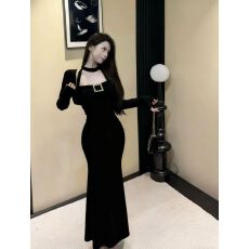 批发紫色吊带<b class='q'>连衣裙</b>女秋冬纯欲性感包臀裙显身材打底内搭抹胸裙子