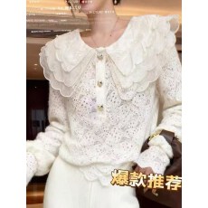 批发欧货秋冬新款韩版蕾丝<b class='q'>娃娃领</b>显瘦长袖上衣时尚百搭女款显瘦高档