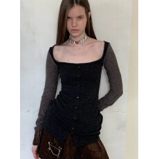 批发杂食universe 复古织物<b class='q'>可爱</b>俏皮拼接修身长袖<b class='q'>连衣裙</b>包臀短裙子女