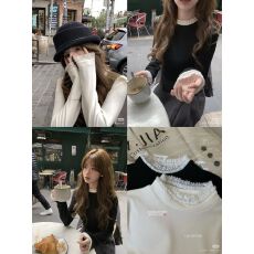 批发媌老板『软香蕾丝边<b class='q'>打底</b>』MIAOLAB磨毛亲肤半高领<b class='q'>打底</b>衫长袖T恤女