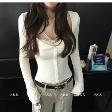 '纯欲法则'恰到好处的sexy 天菜姐姐羊毛叠穿T恤蕾丝自带胸垫