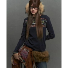 批发NECY 费尔岛印花长袖女秋冬季慵懒舒适内搭打底衫修身显瘦外穿上