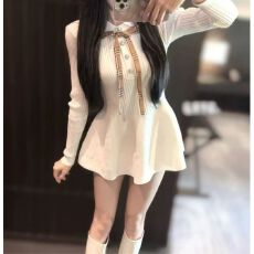 批发学院风秋美拉德高级感<b class='q'>气质</b>格子蝴蝶结针织衫上衣LXYG小个子<b class='q'>连衣裙</b>