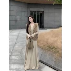 批发复古羊羔毛<b class='q'>无袖</b>马甲外套女秋冬宽松坎肩背心上衣连衣裙两件套