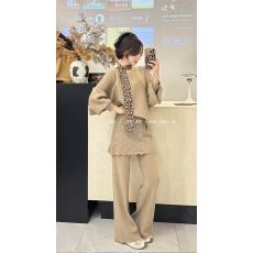 批发2025冬季新款<b class='q'>韩版</b>时尚慵懒风毛衣针织衫拼接蕾丝屁帘阔腿裤套装女