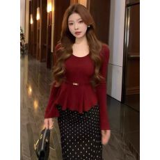 批发SZA【心愿圣诞】冬季新款设计感卷边收腰打底内搭<b class='q'>针织衫</b>