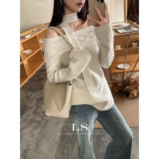 批发欧洲站2025秋冬新款显瘦<b class='q'>欧美</b>风拉肩毛针织衫女高端中长款毛衣<b class='q'>上衣</b>