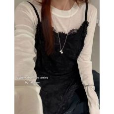 BOLAMEI 法式复古蕾丝吊带显瘦内搭打底裙设计感小众通勤休闲上衣