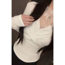 批发法式时尚百搭蕾丝拼接长袖加绒女显瘦扭结修身<b class='q'>网纱</b>内搭<b class='q'>上衣</b>