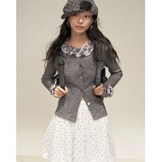 批发Summon Oak 波点针织花边内搭开衫女修身显瘦<b class='q'>百搭</b>长袖短款毛衣