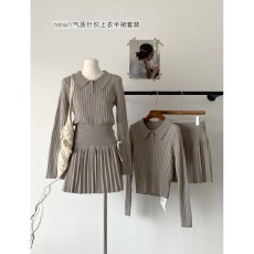批发CallmeEar//【松茶可可】针织套装<b class='q'>女</b>秋冬针织上衣/半裙/过膝<b class='q'>袜子</b>