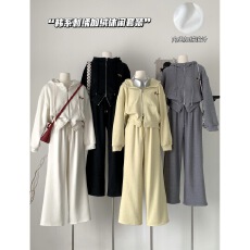 批发爱情魔鬼鱼 加绒运动套<b class='q'>装</b>女2025冬季新款连帽卫衣阔腿长<b class='q'>裤</b>两件套