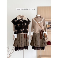 批发景页页 波点半裙秋冬毛呢<b class='q'>丝绒</b>蝴蝶结百搭A字中裙古早叠穿半身裙