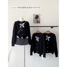 批发宋正恩黑色圆领麻花针织开衫外套女冬季新款高级感宽松百搭上衣<b class='q'>潮</b>