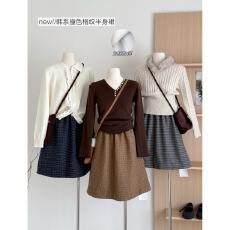 批发韩系复古格纹加绒A<b class='q'>字</b><b class='q'>半身裙</b>女设计感2025秋冬毛呢百搭气质短<b class='q'>裙</b>