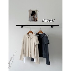 批发你好卡农 <b class='q'>假两件</b>拼花边灰色打底衫女秋冬小众设计感休闲T恤上衣潮