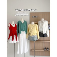 批发蕾丝拼接气质减龄针织两件套女2026春季新针织开衫+镂空背心套装